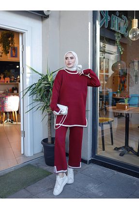 ست بالاتنه و پائین تنه حجاب زرشکی زنانه رگولار SAHRA BUTİK - کد 857361443