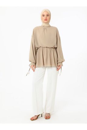 بلوز حجاب قهوه ای زنانه رگولار Refka - کد 926317168
