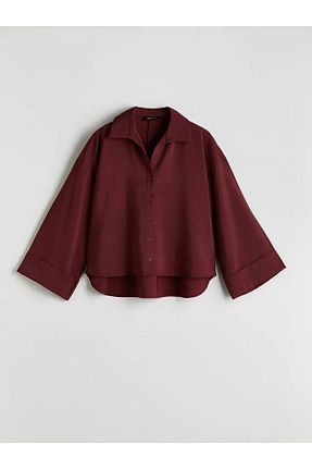 پیراهن زرشکی زنانه اورسایز LC Waikiki - کد 926302500