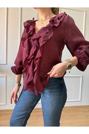 پیراهن زرشکی زنانه رگولار Size Özgü - کد 926330329
