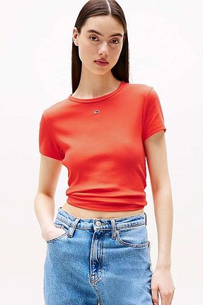 تیشرت قرمز زنانه یقه دوچرخه Tommy Hilfiger - کد 926392832