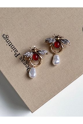 گوشواره جواهر قرمز مروارید gingillo aksesuar - کد 926353449