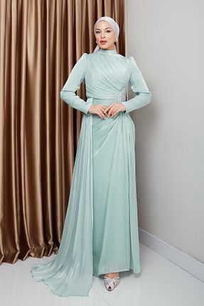 لباس مجلسی حجاب سبز زنانه ابریشم Olcay - کد 899185388