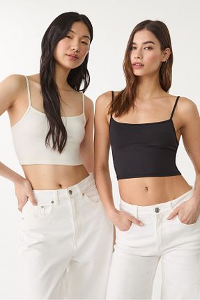 تیشرت مشکی زنانه کراپ Stradivarius - کد 682419023