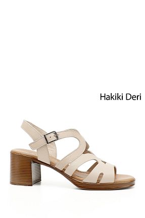 صندل بژ زنانه پاشنه ضخیم GÖNDERİ(R) - کد 926391083