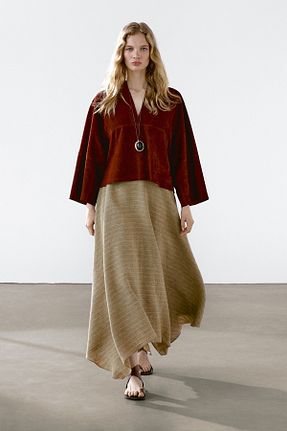 دامن بژ زنانه کتان Massimo Dutti - کد 926390370