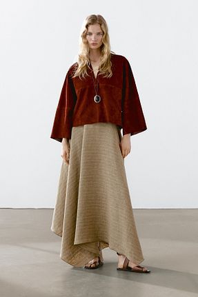 دامن بژ زنانه کتان Massimo Dutti - کد 926390370