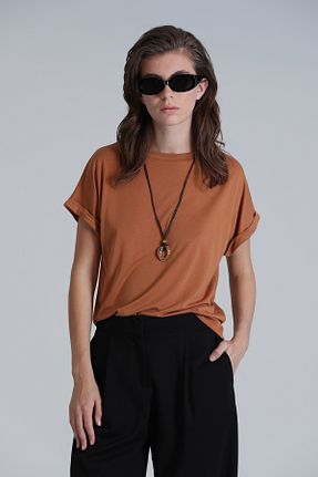 تیشرت قهوه ای زنانه رگولار Lufian - کد 843258072