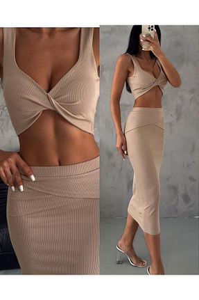 ست بالاتنه و پائین تنه بژ زنانه بافت hipnoz butik - کد 926422987