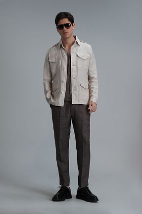 کاپشن بژ مردانه کتان Lufian - کد 830481725