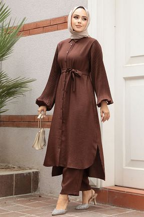 ست بالاتنه و پائین تنه حجاب قهوه ای زنانه رگولار Neva Style - کد 860037827