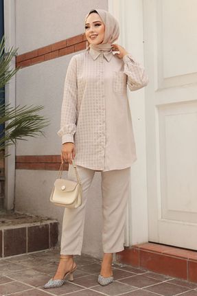 ست بالاتنه و پائین تنه حجاب بژ زنانه رگولار Neva Style - کد 847383558