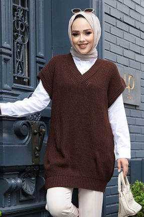 پلیور حجاب قهوه ای زنانه اکریلیک Neva Style - کد 372719698