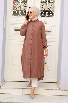تونیک حجاب قهوه ای زنانه پلی استر Neva Style - کد 835260828