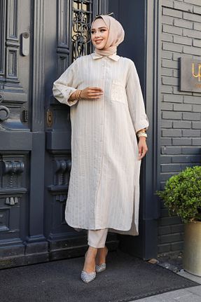 پیراهن حجاب بژ زنانه رگولار Neva Style - کد 847746999