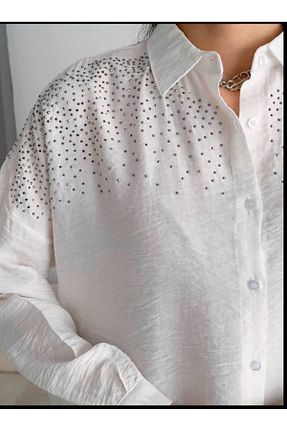 پیراهن سفید زنانه اورسایز BYKUZEYARAS - کد 926515330