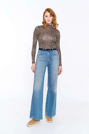 شلوار جین آبی زنانه پاچه گشاد EUROFASHION - کد 926514726