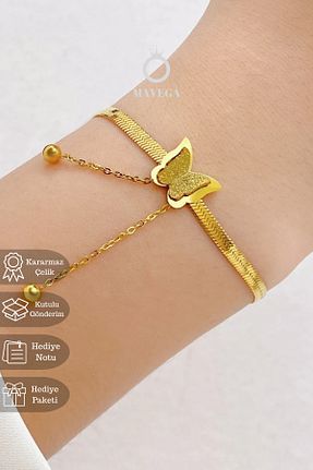 دستبند استیل (فولاد) طلائی زنانه استیل ضد زنگ MAVEGA - کد 870436292