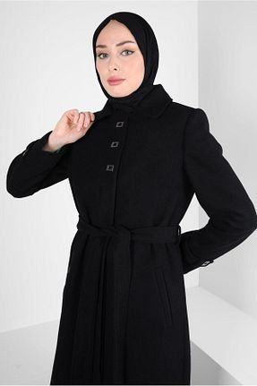 پالتو پشمی حجاب مشکی زنانه رگولار Alvina - کد 792792266
