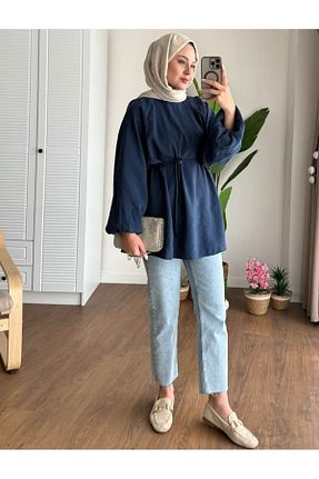 پیراهن حجاب سرمه ای زنانه اورسایز MOONSC - کد 924742601