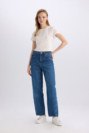 شلوار پارچه ای آبی زنانه فاق بلند Defacto - کد 855847918