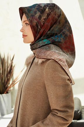 روسری قهوه ای کرپ ساتن ابریشم Armine - کد 924778653