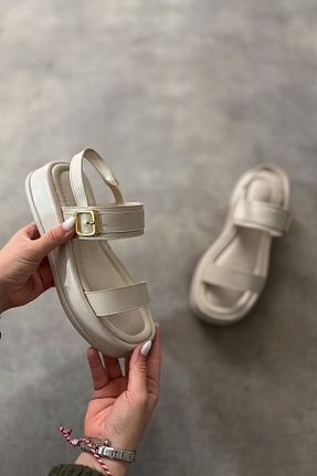 صندل بژ زنانه پاشنه تخت SHOEBELLAS - کد 924388438