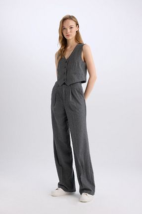 شلوار پارچه ای طوسی زنانه فاق نرمال Defacto - کد 855829413