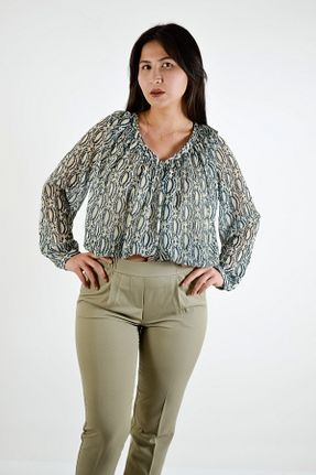 بلوز فیروزه ای زنانه طرح دار Nisan - کد 924798190