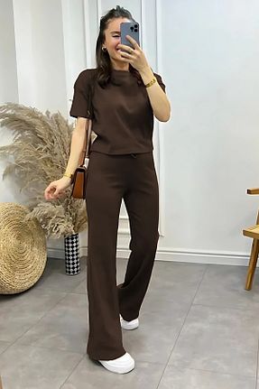 ست بالاتنه و پائین تنه قهوه ای زنانه بافت OKULCUBABA - کد 921669380