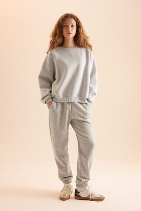 سوئیشرت طوسی زنانه ساده Defacto - کد 863335513