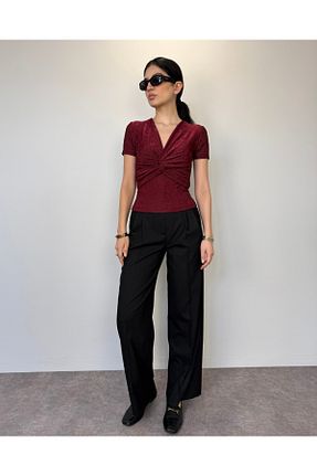 بلوز زرشکی زنانه Etnik DEQ FASHION - کد 923841494