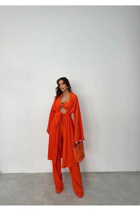ست بالاتنه و پائین تنه نارنجی زنانه بافتنی modaserdem - کد 924318801