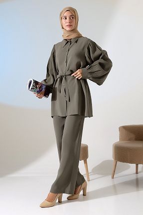 ست بالاتنه و پائین تنه حجاب خاکی زنانه رگولار Mihran Butik - کد 925067856
