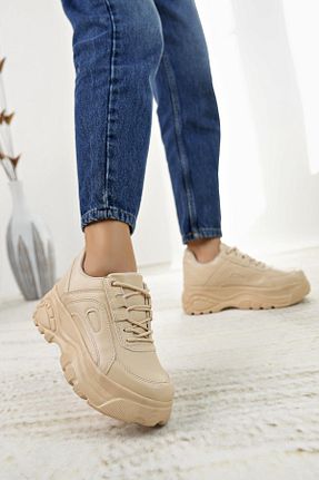 کفش اسنیکر بژ زنانه بند دار Nesil Shoes - کد 870213967