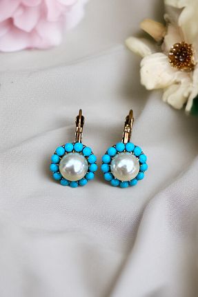 گوشواره جواهر فیروزه ای مروارید FAYRA ACCESSORIES - کد 925077713