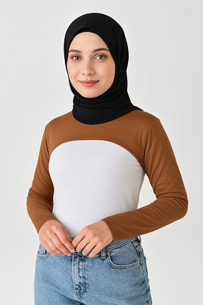 بلوز حجاب قهوه ای زنانه پنبه ای mirach - کد 741906293