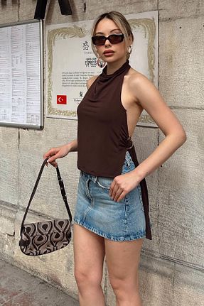 بلوز قهوه ای زنانه ساده Swist - کد 925918050
