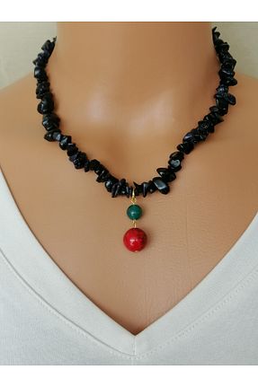 گردنبند جواهر سرمه ای زنانه سنگ طبیعی LemaStone - کد 925134460