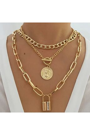 گردنبند استیل ( فولاد ) زرد زنانه استیل (فولاد) stil hatun aksesuar - کد 925140589