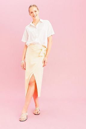 دامن زرد زنانه ساده Defacto - کد 836448816