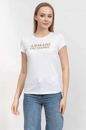 تیشرت سفید زنانه یقه دوچرخه Armani Exchange - کد 844729291