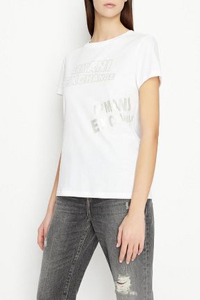 تیشرت سفید زنانه یقه دوچرخه Armani Exchange - کد 712601022