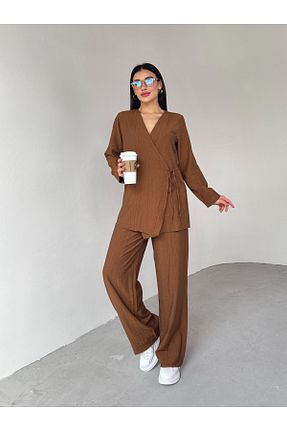 ست بالاتنه و پائین تنه قهوه ای زنانه بافتنی Cappmoda - کد 925230510