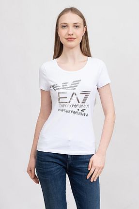 تیشرت سفید زنانه یقه دوچرخه EA7 - کد 465551673