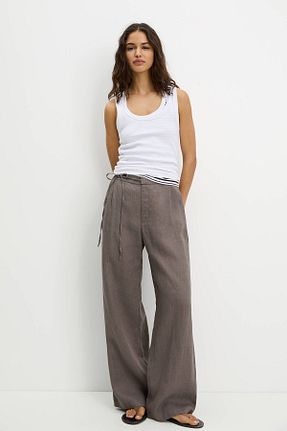 شلوار طوسی زنانه کتان Pull & Bear - کد 925283640
