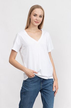 تیشرت سفید زنانه یقه هفت Calvin Klein - کد 761958131