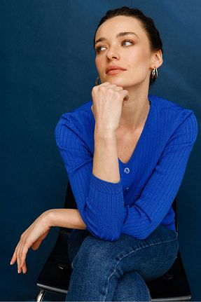 بلوز سرمه ای زنانه ساده Desen Triko - کد 925283099