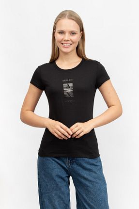 تیشرت مشکی زنانه یقه دوچرخه Armani Exchange - کد 891440920