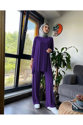 ست بالاتنه و پائین تنه حجاب بنفش زنانه Relaxed NİSUM MODA - کد 925287742